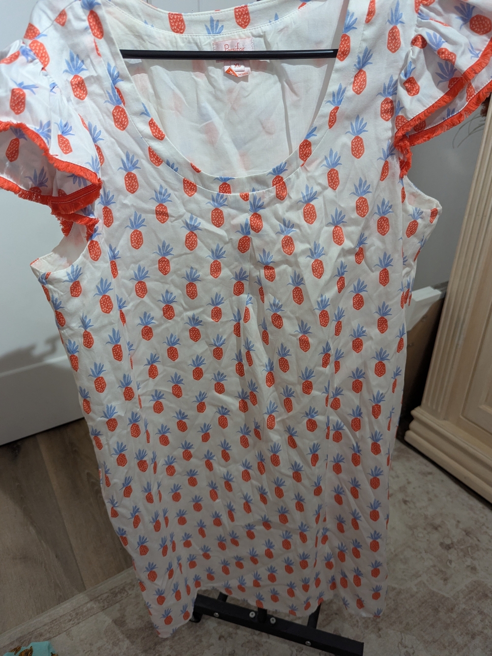 3 Persifor Dresses Pineapple Print Cream Short Sleeve Women's Top